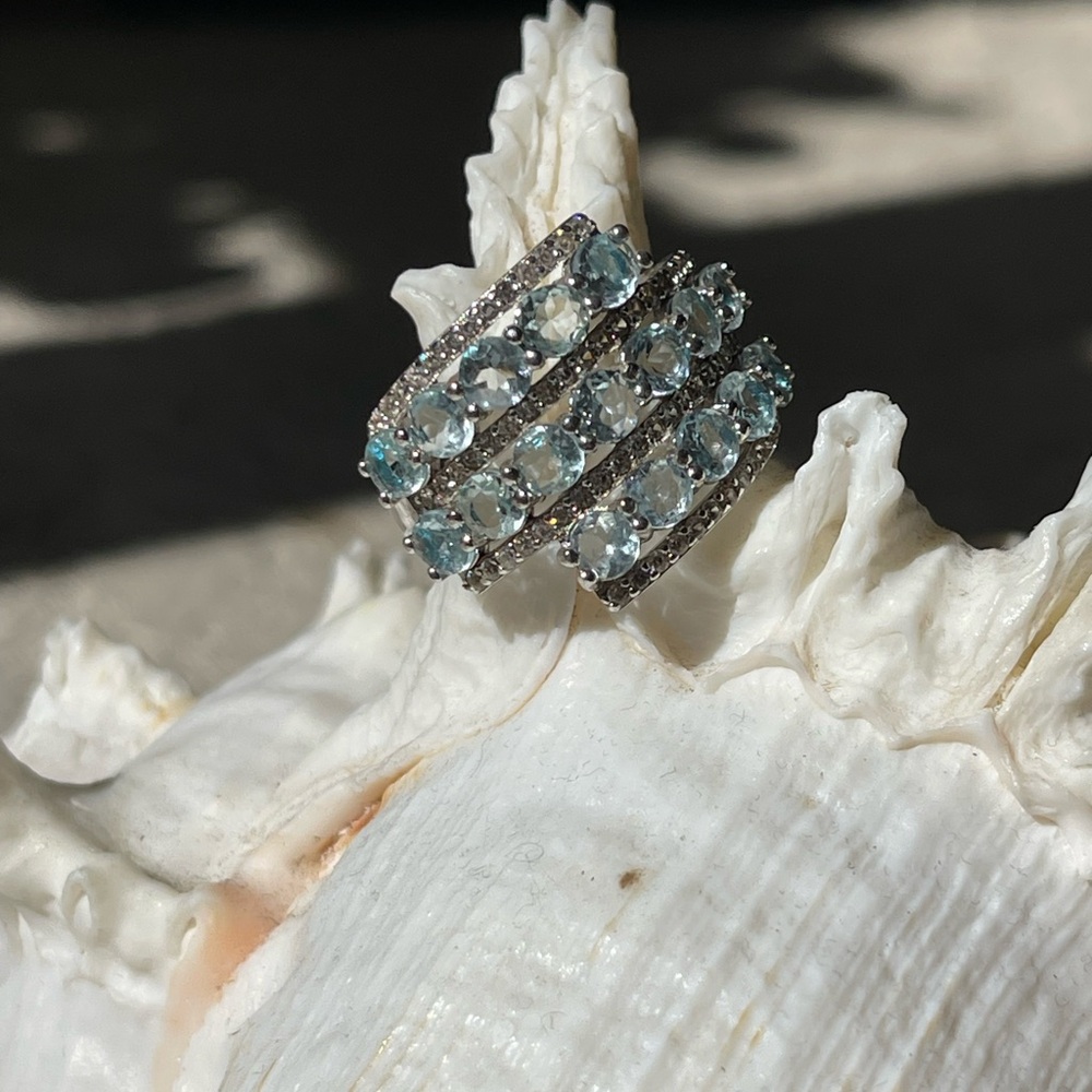 Blue Topaz with Swarovski Crystal and Sterling Silver ring.